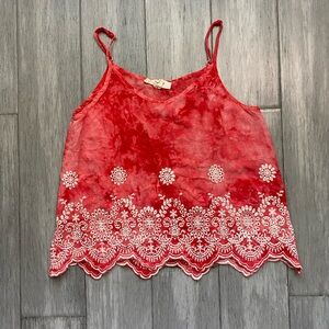 onetheland Red Embroidered Summer Camisole Tank Top Pretty Design TieDye